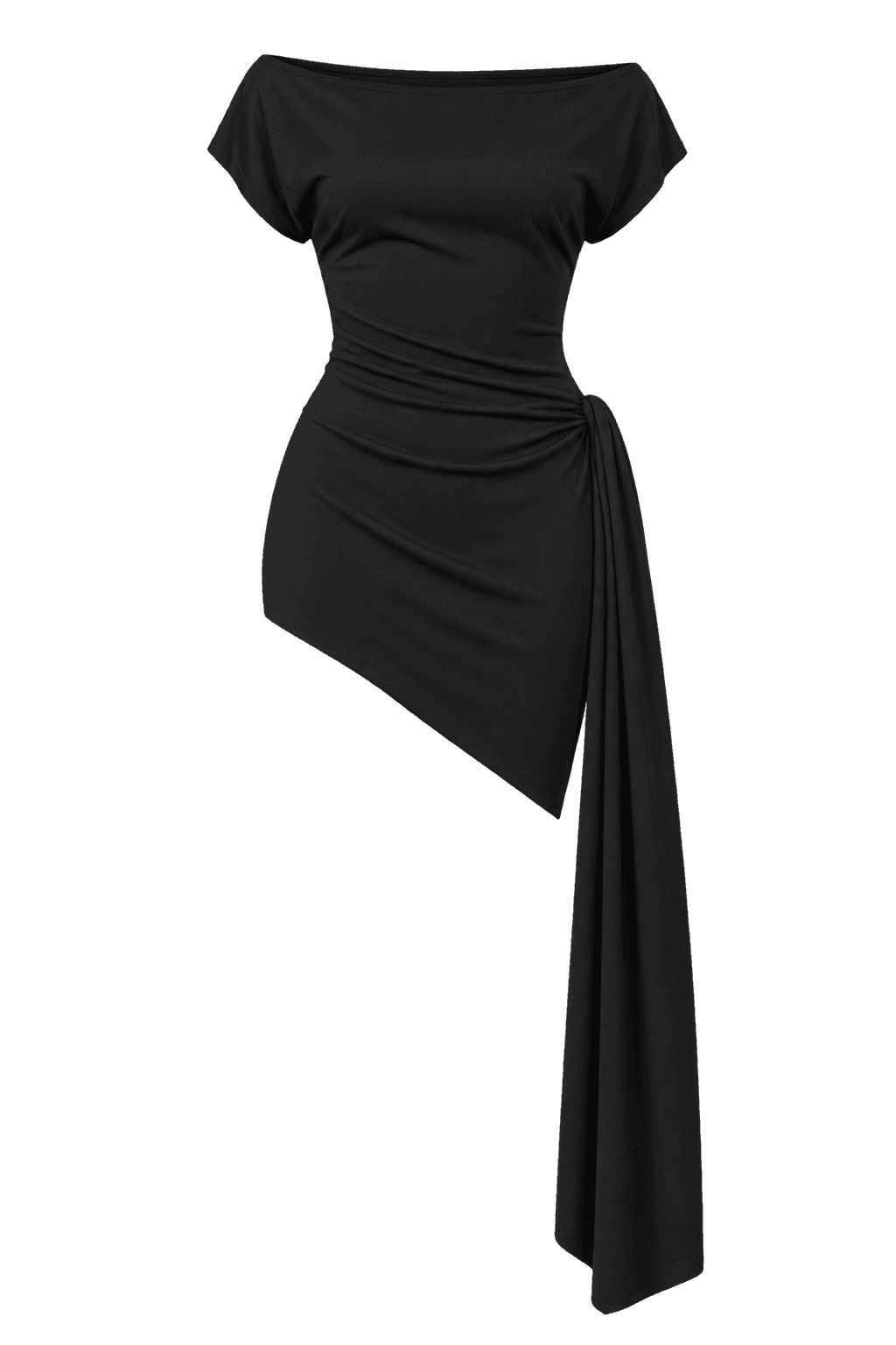 Mockup of the black asymmetric mini with a long side sash