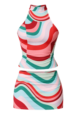 Mockup of the striped halter top and matching mini skirt