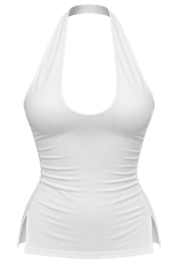 Mockup of the Sweet White long scoop halter top