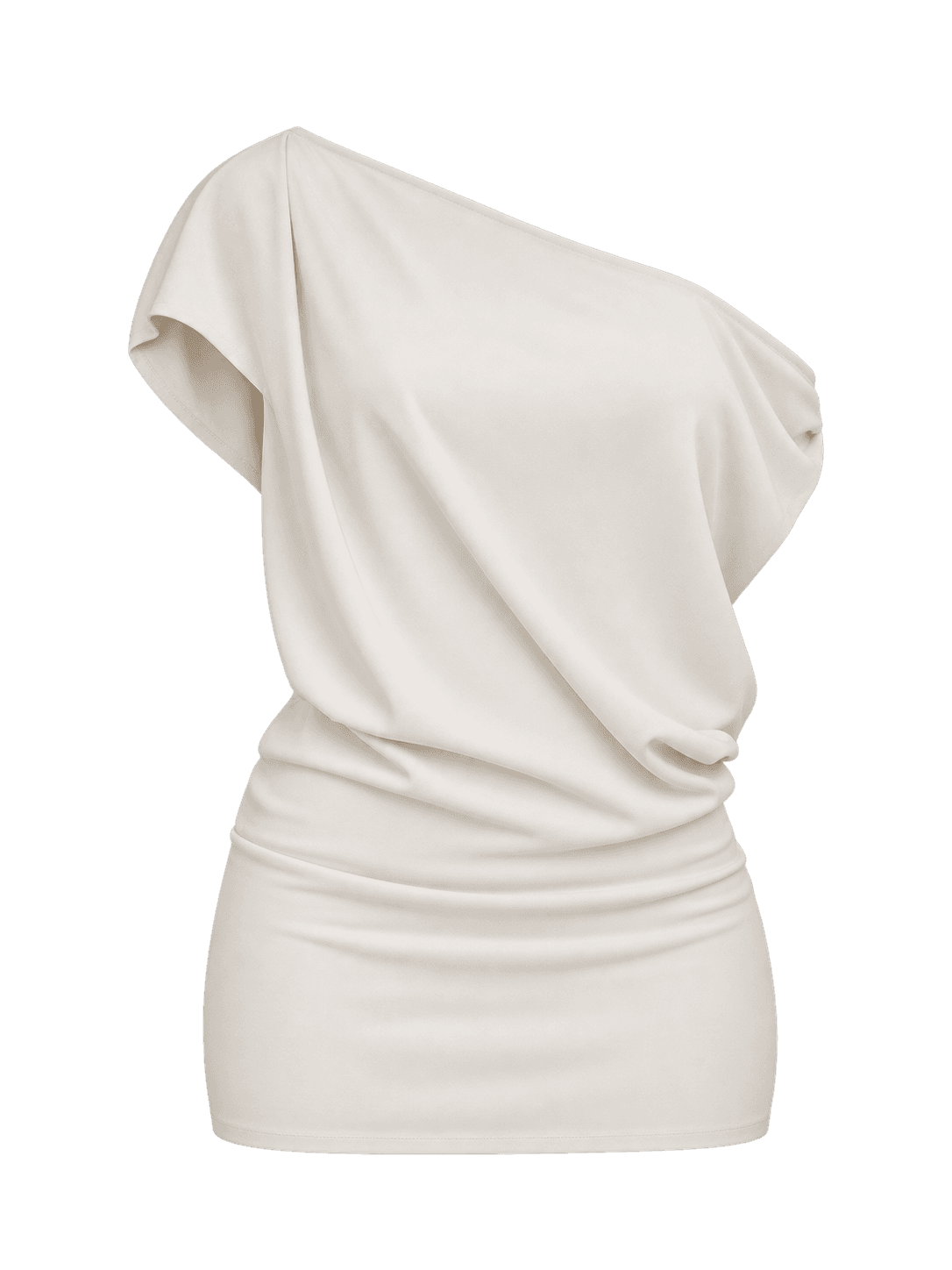 Mockup of the ivory asymmetric Zorya mini dress